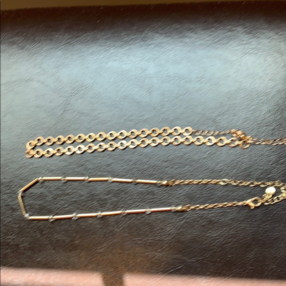 Two Forever 21 dainty gold statement necklaces.